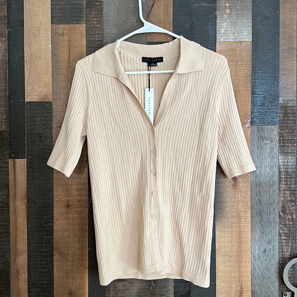 Sanctuary 3/4 sleeve button down knit shirt